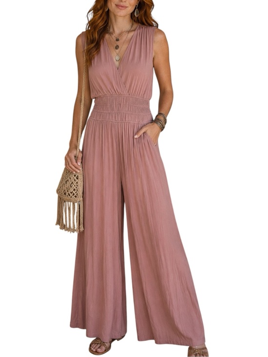 Old Navy Pants - Old Navy Warm Taupe Boho Wide Leg Sleeveless Comfy Romper Jumpsuit Large